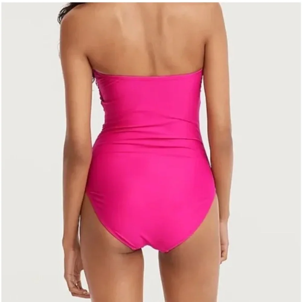 J. Crew Ruched Bandeau One-Piece Fuchsia NEW - Picture 2 of 8